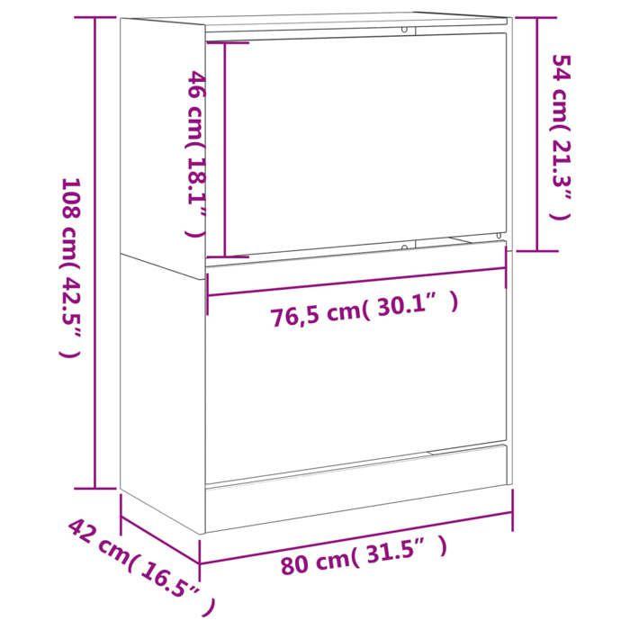 VidaXL Armoire à Chaussures 2 Tiroirs Rabattables, Étagère à Chaussures avec Rangement, Meuble à Chaussures Salon, Moderne, 3214399