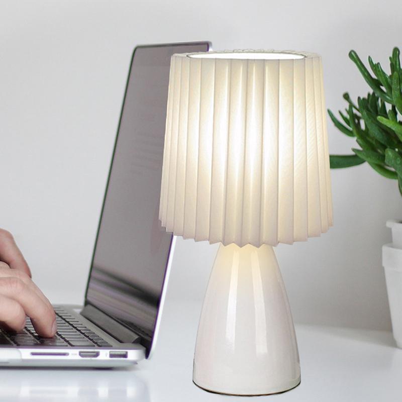 Milkshake Bedside Table Lamp E27 Warm Color LED Pleated Lamp Living Room Table Decorative Night Light Ceramic Indoor Lighting