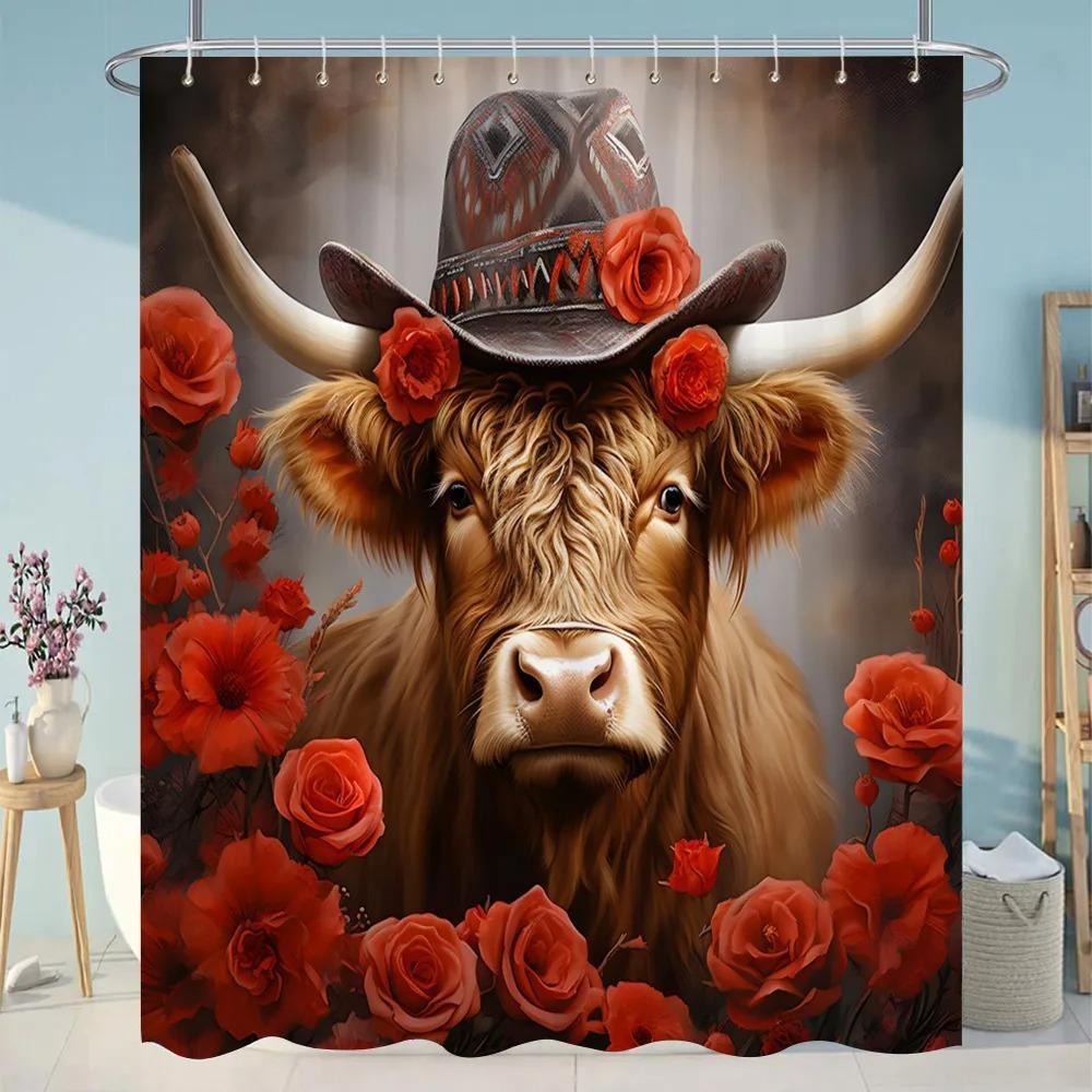 Zábavný potápěčský sprchový závěs pro kočky Kreslená zvířata Styl olejomalby Polyester omyvatelné sprchové závěsy Dekor do koupelny s háčky