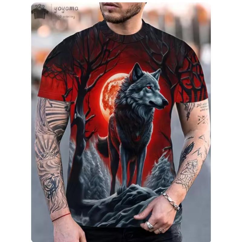 

Летний топ с круглым вырезом и принтом 3D волка, модные повседневные футболки с короткими рукавами для мужчин XS