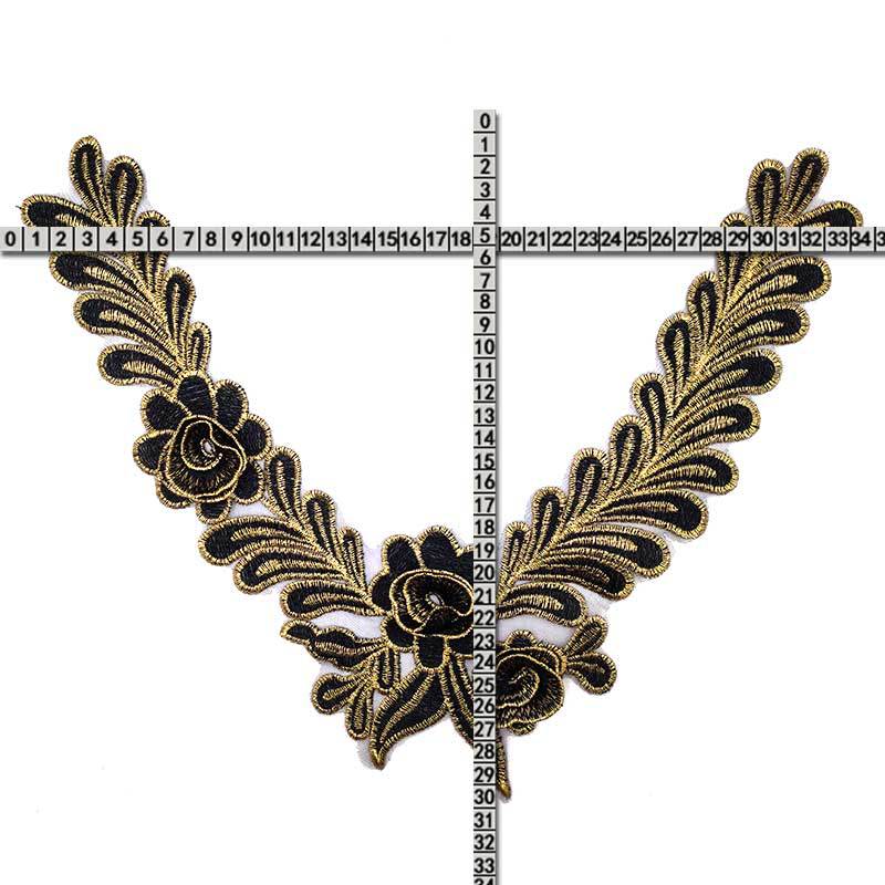Water-soluble Lace Collar, Gold Thread Collar, Net Bottom Embroidery Corsage DIY Lace Accessories, Black Gold, Decal