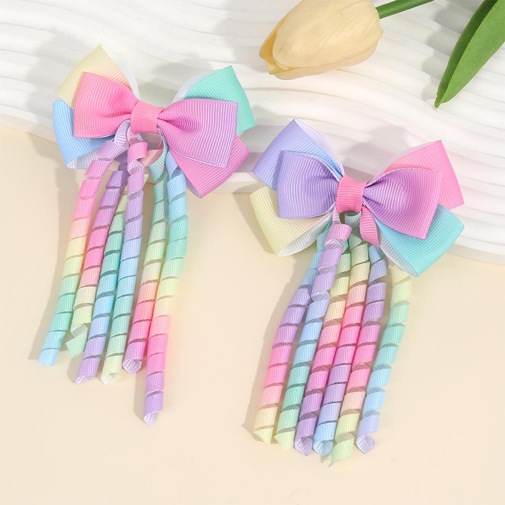 Cute Bow Hair Clips for Kids Baby Girls Sweet Colorful Grosgrain Ribbon Curly Hairpins Headdress Hair Accessories 2PCS