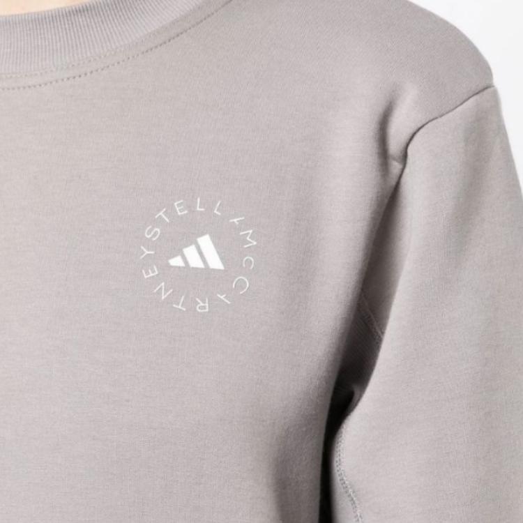 Adidas X Stella McCartney Co-branded Logo Print Crew Neck Sweatshirt Daily Casual Comfort Tops Women Grey HR2528