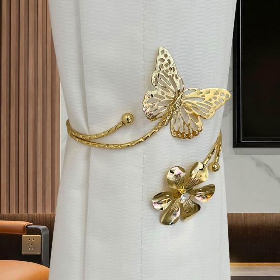Curtain Buckle Retro Floral Carving Design Butterfly Flower Shape Curtain Fasteners Artistic