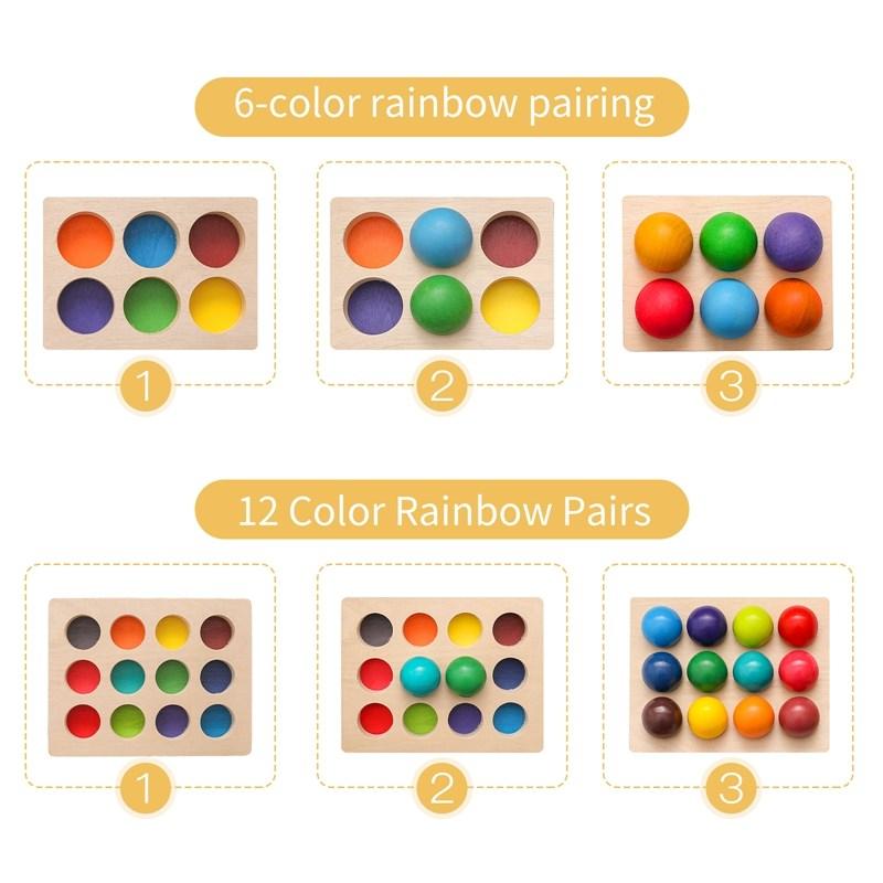 Wooden Montessori Toys for Kids Early Education Preschool Toy Rainbow Ball Matching Sensory Game Color Cognitive Sorting Board