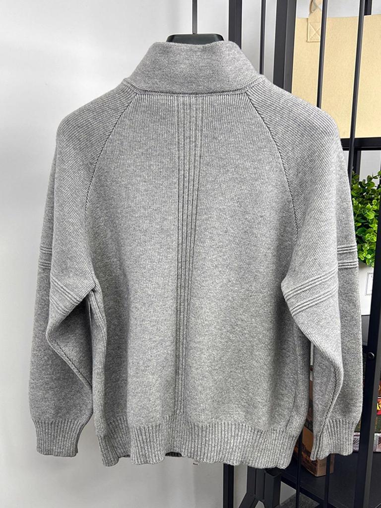 Herren Modischer Jacquard Stehkragen Strick Cardigan Pullover Jacke - Reißverschluss, Verdickt, Lockerer Schnitt für Herbst/Winter.