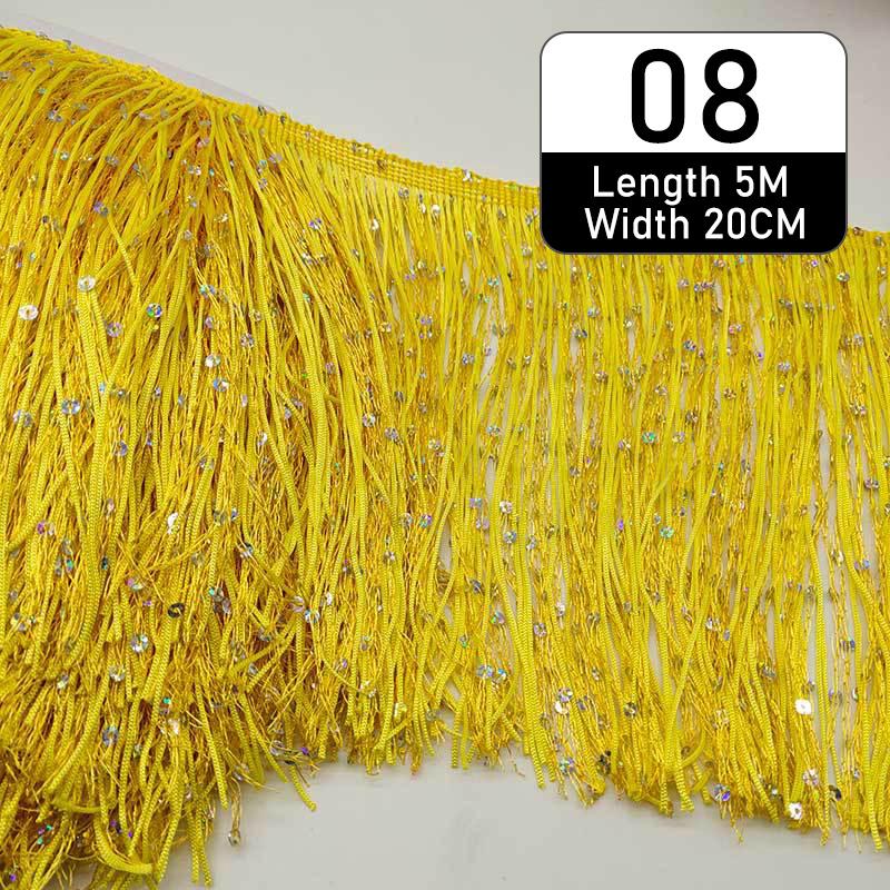 5 Meter Polyester Sequins Tassel Fringe 20cm Lace Trim Ribbon Sew Latin Dress Stage Garment Curtain Diy Accessorie