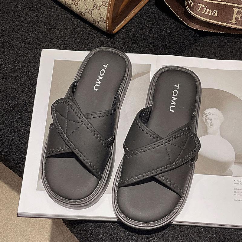 

Модная обувьМодная Универсальная Женская Обувь Лето Новые Туфли на Плоской Подошве с Круглым Носком Простые Женские Шлепанцы Мягкая Подошва Нескользящие Женские Сандалии 40