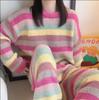 Winter Suit for Women Cute Rainbow Pattern Korean Style Simple Half-Fleece Warm Homewear Women's Winter Set