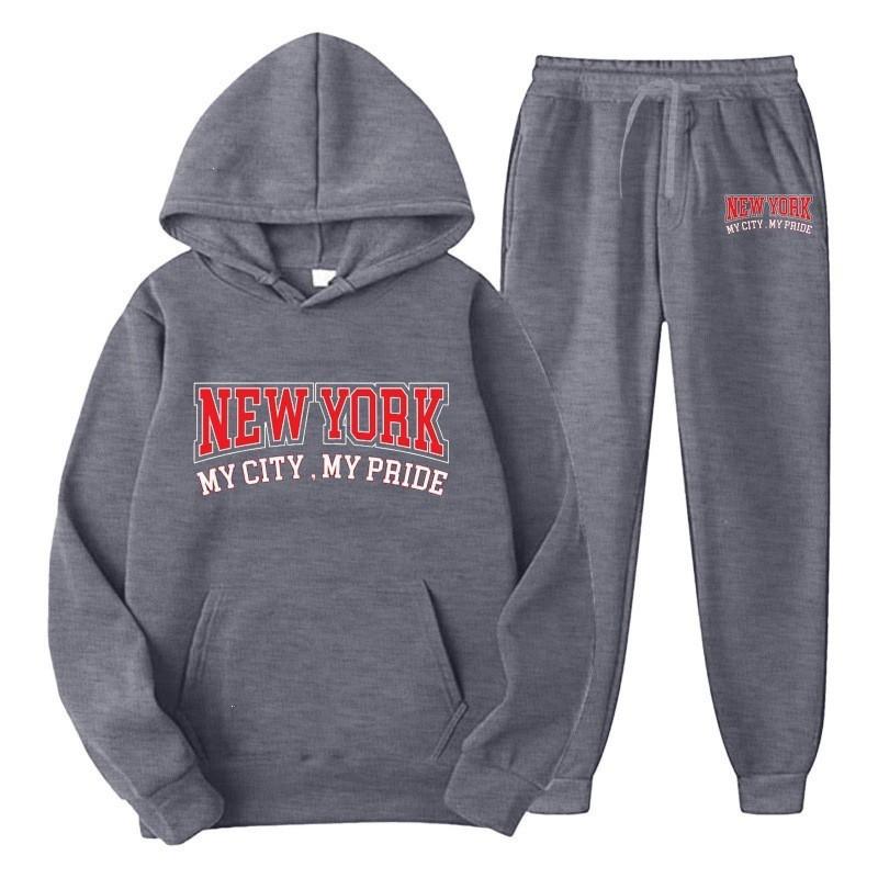 Mens Hooded Tracksuit Set Long Sleeve Sweatshirt Fleece Lined Casual Sportswear
