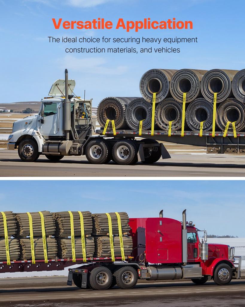 VEVOR Winch Straps, 10.2 cm x 12.2 m, 2722 kg Load Capacity, 8165 kg Break Strength, Truck Straps with Flat Hook