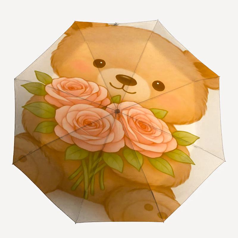 

1pc Bear RosesAutomatic Open/close Umbrella, 8-Rib sturdy structure, Portable Travel Umbrella, Parties, Everyday Usec73