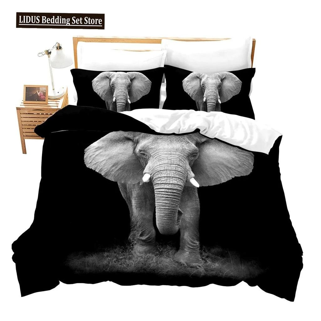 3D Elephant Duvet Cover Set Queen Size African Safari Animal Comforter Set Wildlife Bedding Set Retro Wall Decor Bedspread Cover