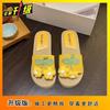 Thick-soled one-word beach shoes for travel wear 2025 summer new comfortable, lightweight and heightening holiday flower slippers