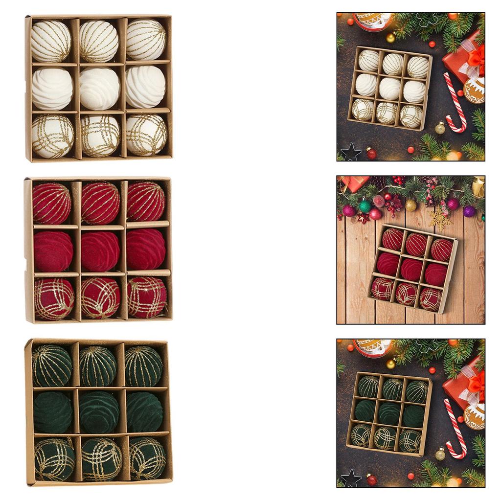 9Pcs 2.4inch Velvet Christmas Ball Decoration Xmas Tree Baubles for Home Party Multifunctional Lightweight with Hanging Loops