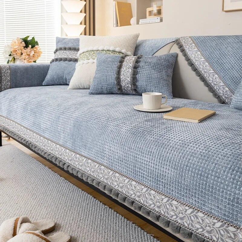 Four Seasons Universal Sofa Cover Chenille Waffle Couch Cover Anti-Pet Scratching Couch Inclusive Universal for Living Room Mat