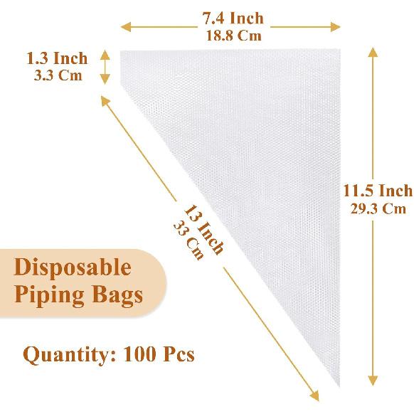 100Pcs Disposable Piping Bags, 13 Inch Anti Burst Pastry Bags - Icing Piping Bags for Frosting - Suitable for Baking and Cake Decorating