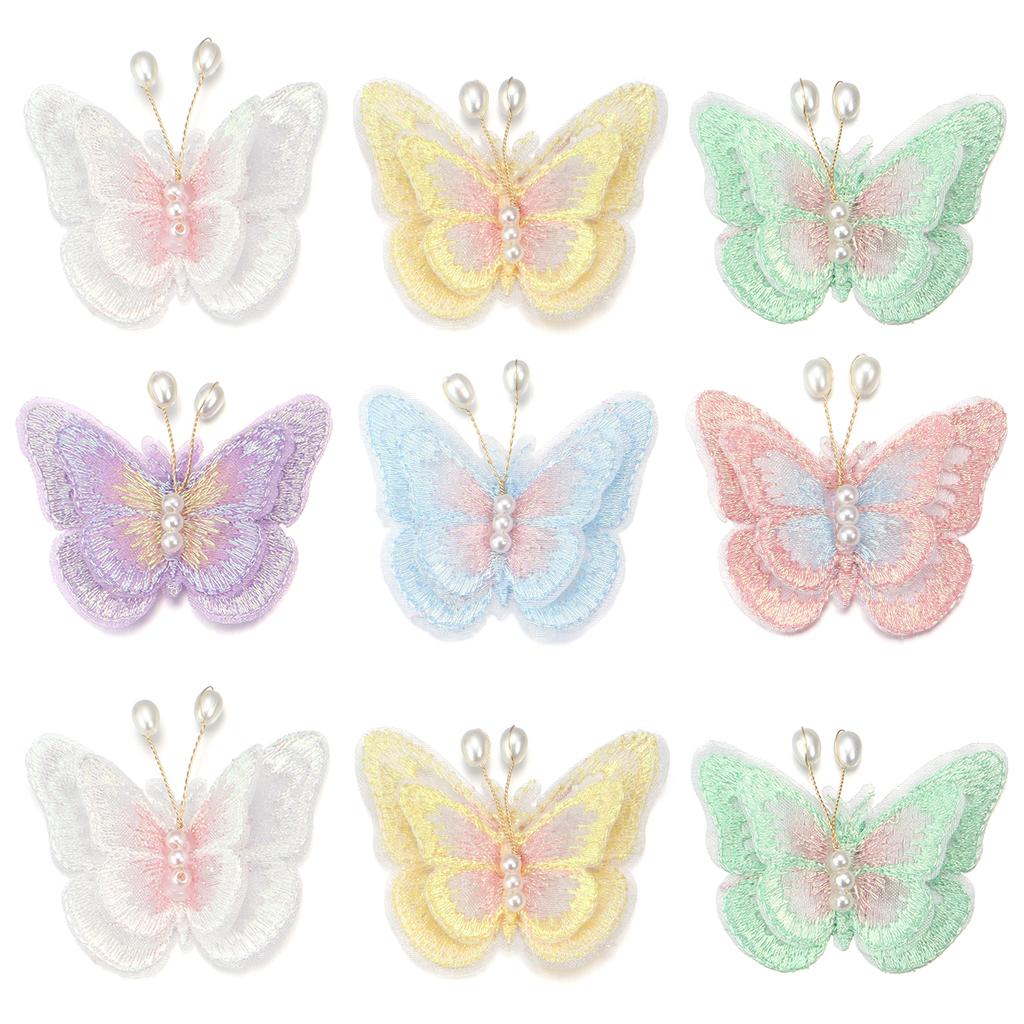 6pcs Double Layer Pearl Mesh Lace Butterfly Patches For Clothes Sewing Supplies DIY Hair Clip Accessories Butterfly Appliques
