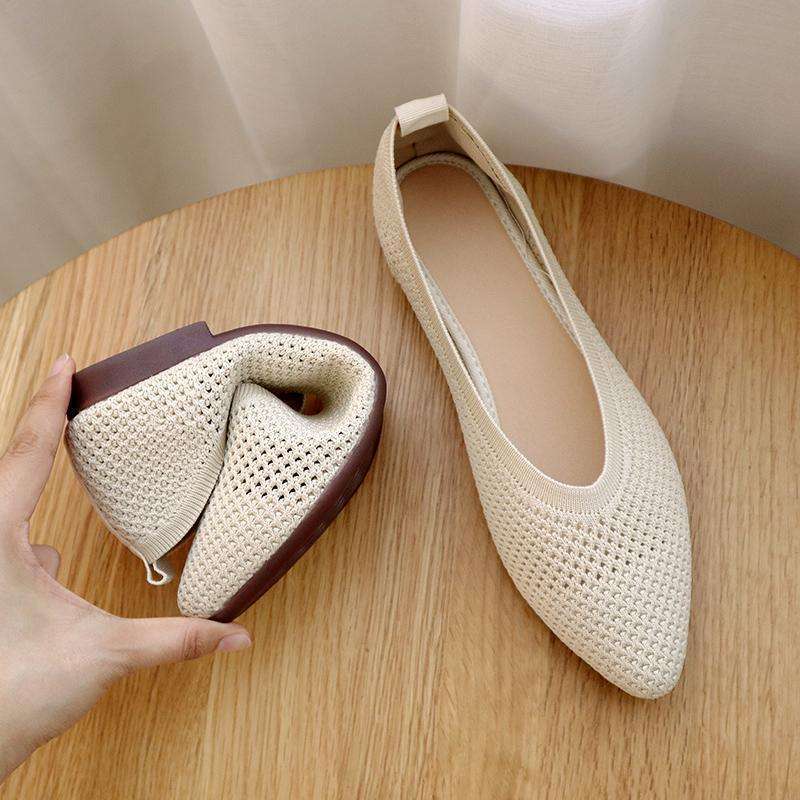 Flat-soled Single Shoes Women's 2025 Spring and Summer Pointed-tip Knitted Hollowed-out Breathable Doudou Shoes Soft-soled One-pedal Flying-woven Ma