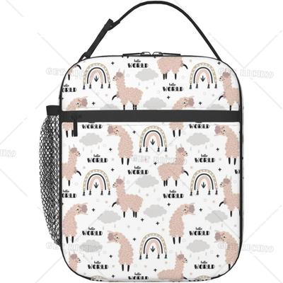Cute Alpaca Llama Rainbow Cloud Hello World Lunch Bag Insulated Lunch Box for Women Men Reusable Lunch Cooler Bag for Office
