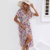 Summer Women's Floral Split V-neck Dress European American Style Casual Fashion Dress
