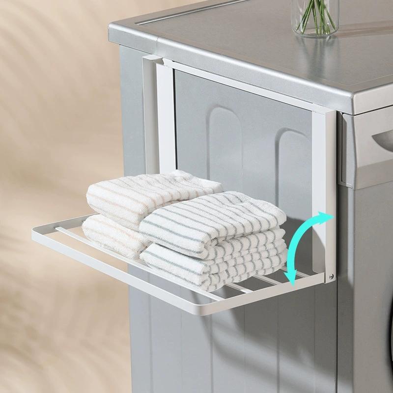 Magnetic Metal Washing Machine Side Shelf Space-Saving Folding Clothes Rack No Punching Temporary Rack Simple Bathroom Shelf