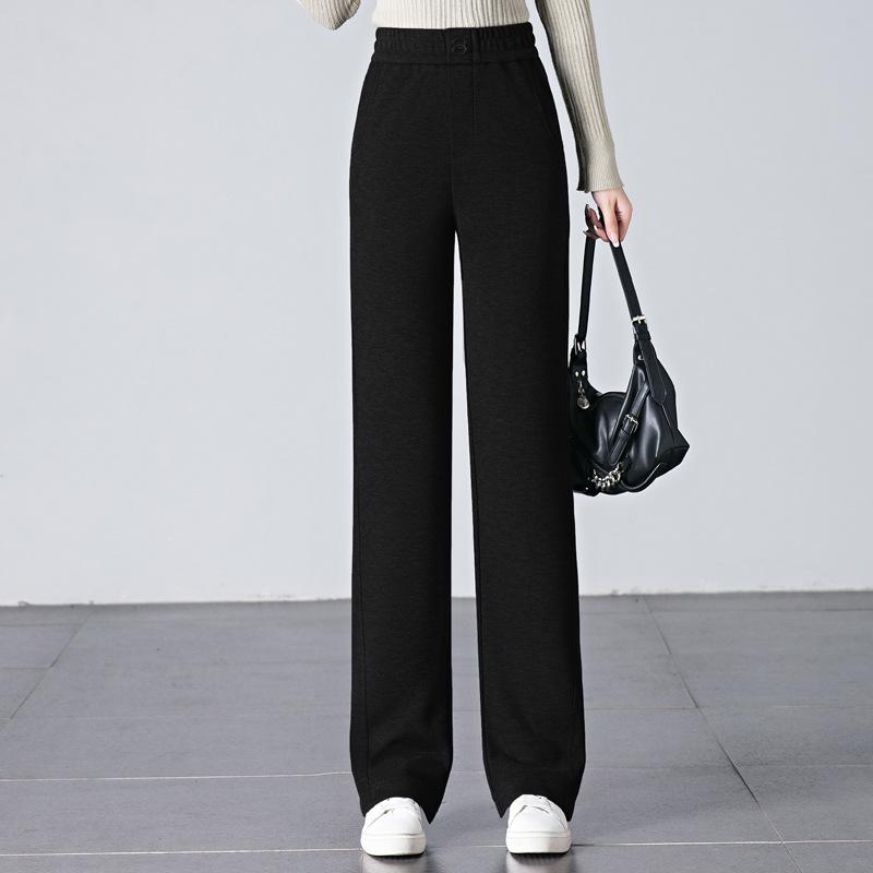 Women's Winter Elastic Waist Loose-Fit Wool Acetate Pants - Slimming, Versatile, Thick, Narrow-Leg To Wide-Leg Design
