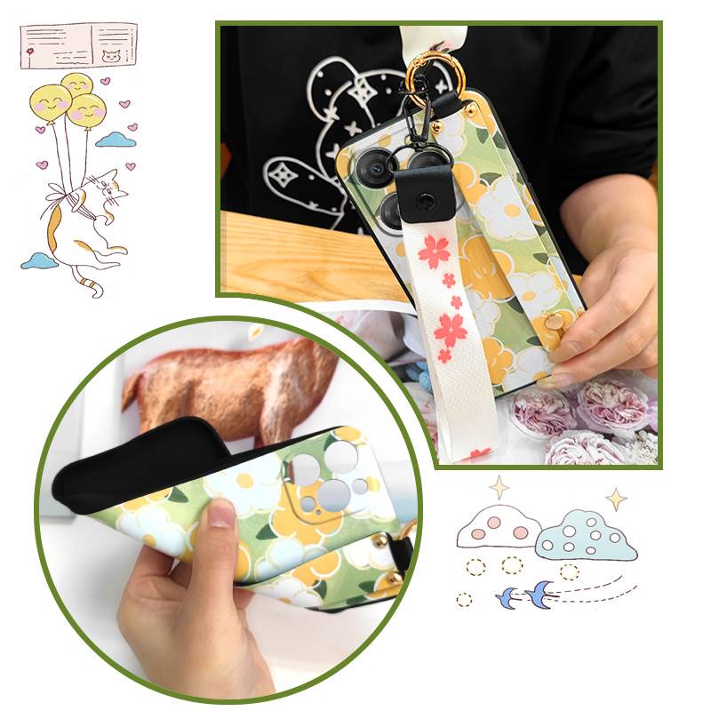 Waterproof Durable Phone Case For Blackview Shark9 5G Soft case Ring Oil Painting Protective Shockproof Wristband Flower