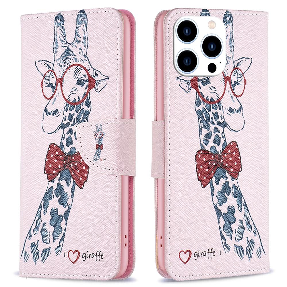 

For iPhone 16 Pro Leather Case Pattern Printing Wallet Stand Phone Cover Giraffe