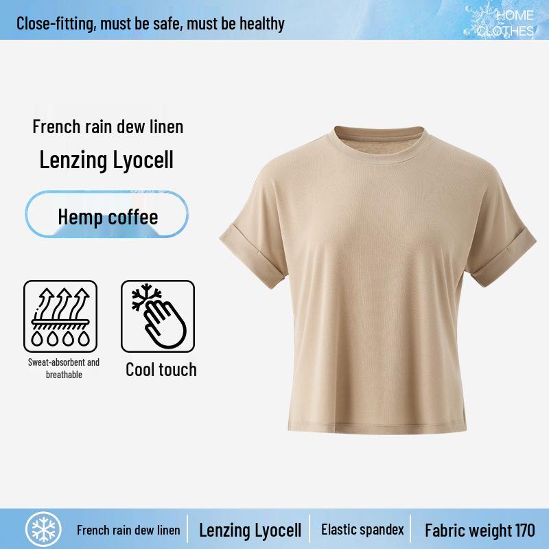 Lyocell Linen Women's Tencel Batwing Sleeve Ice Silk Summer T-Shirt