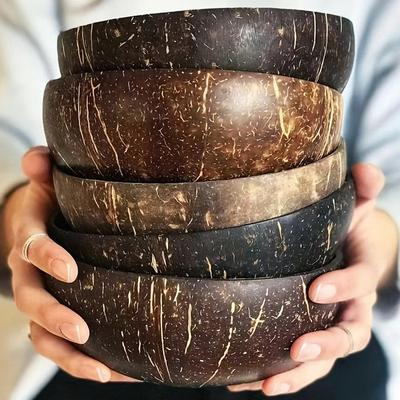 Cuenco de coco natural, vajilla de madera hecha a mano, para postres, ensaladas de frutas, arroz, ramen, con cuchara, vajilla reutilizable de cocina.