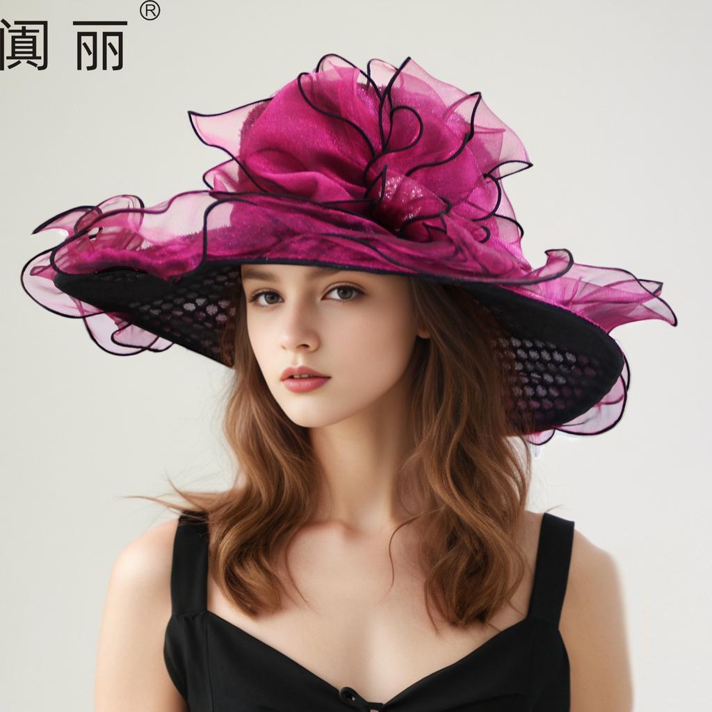Sunscreen Hat Women Organza Solid Color Big Flower Visor Hat British Lady Elegant Temperament Sun Hat