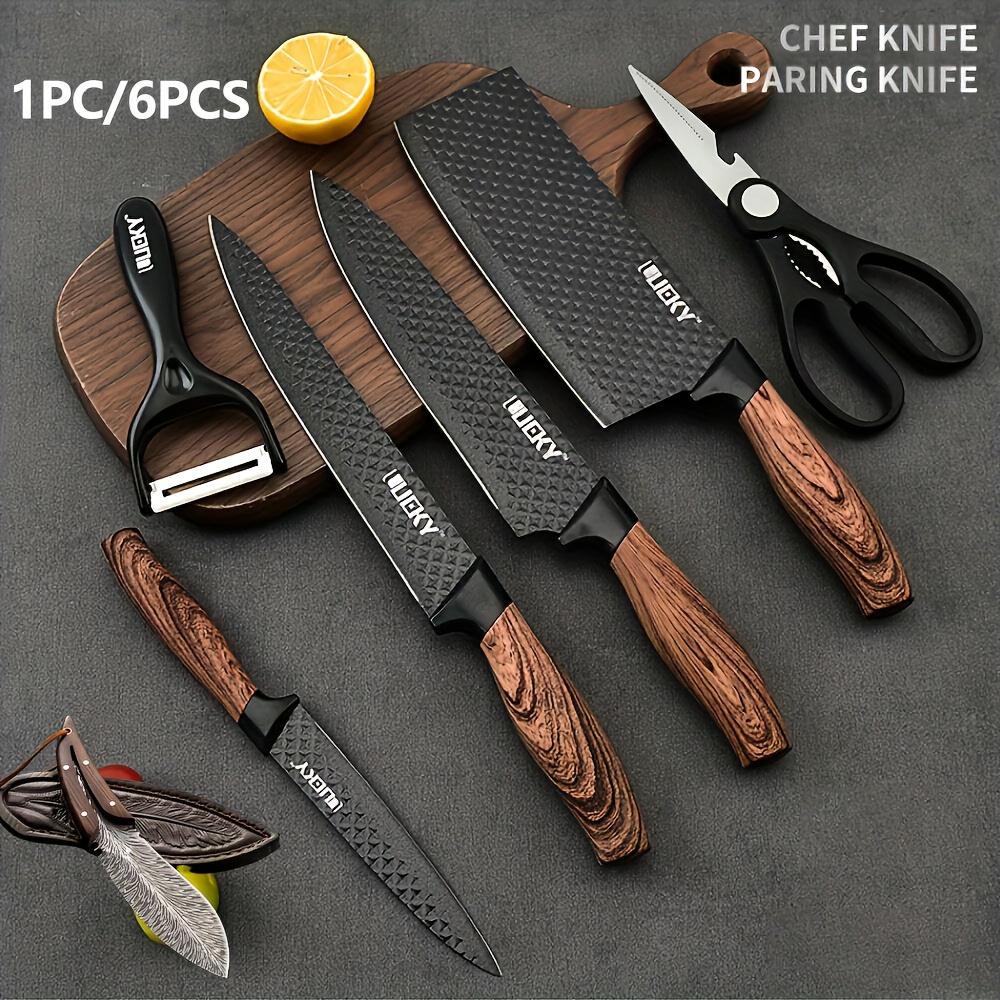 Professional 6 Kitchen Knife Set, High Carbon Stainless Steel Super Sharp, With Anti-stick Ergonomic Wooden Handle,Gift Box Set
