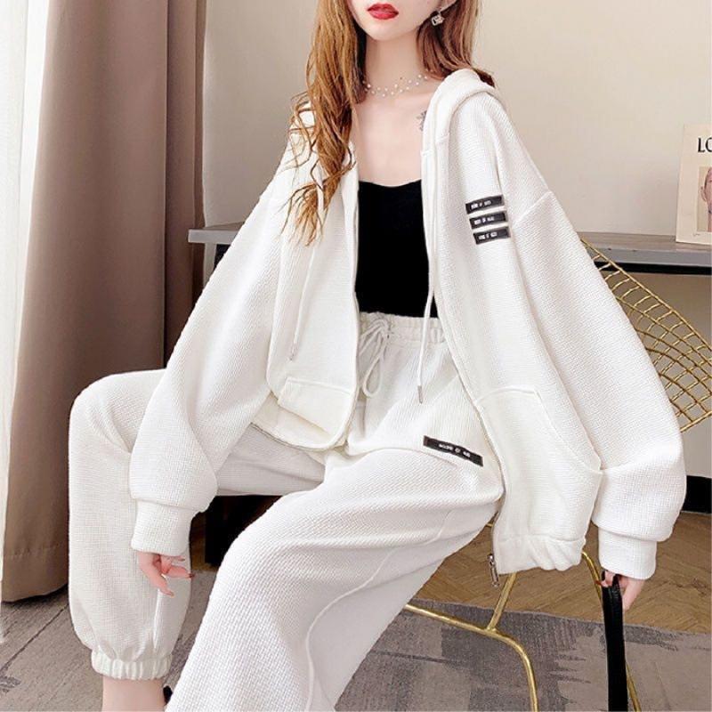 Sportliches zweiteiliges Anzug für Damen im Frühling und Herbst Koreanischer Stil Locker Mode Sweatshirt Jacke Lässiger Cardigan für Studenten