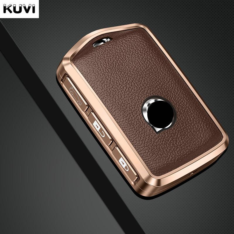 Custodia Protettiva in Metallo e Vera Pelle per Portachiavi Smart Auto Adatta per Volvo Xc60 Xc40 Xc90 S90 V60 S60 V90 2010- Portachiavi Anello Protettivo