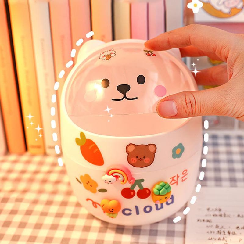 Niedlicher Kreativer Heim-Desktop mit Deckel Mülleimer Klein Mini Kawaii Schlafzimmer Schreibtisch Aufbewahrungsbox Stifthalter Gib einen Aufkleber