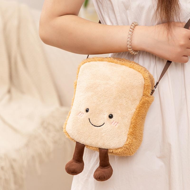 Croissant Bread Toast Plush Toys Backpack Cute Kawaii Food Shape Bag Kids Boys Girls Fashion Street Photography Soft Fun Carrier