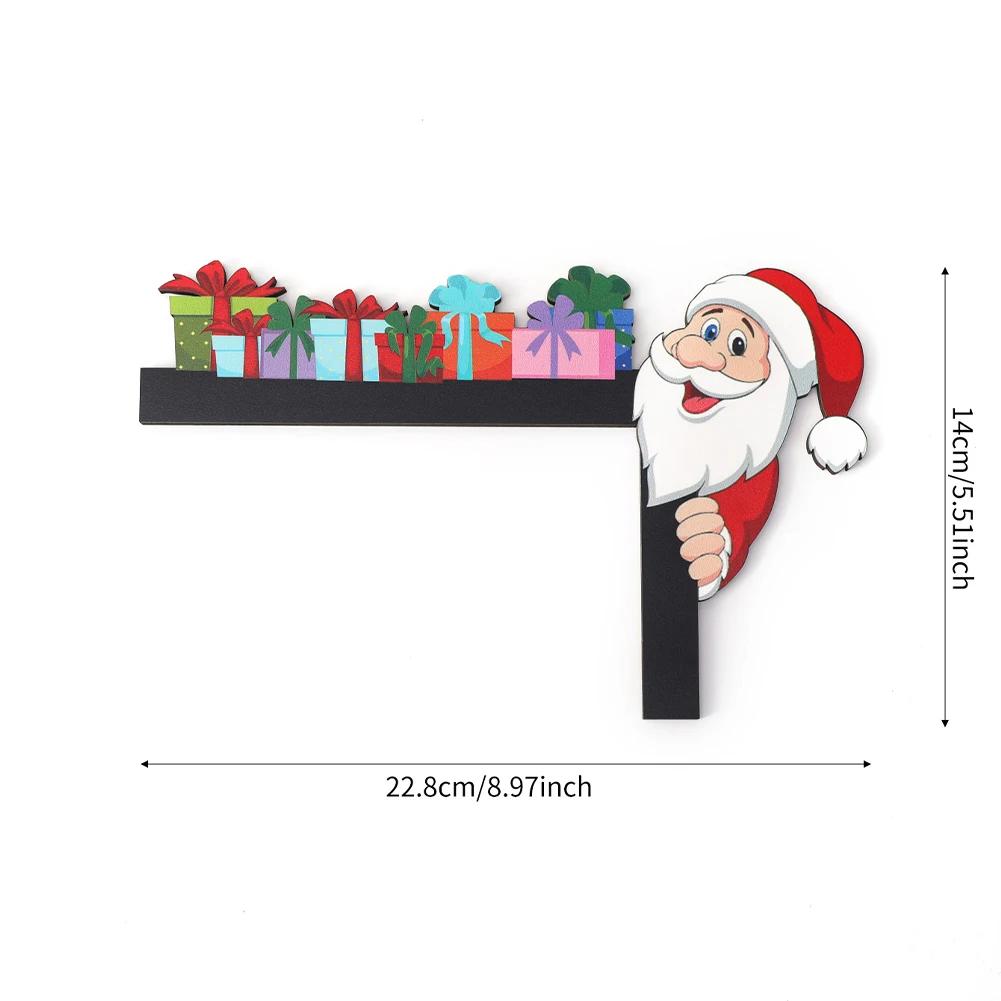 Wooden Christmas Corner Door Frame Decoration Cartoon Santa Claus Elk Xmas Penguin Pendant Merry Christma Decor For Door Frame