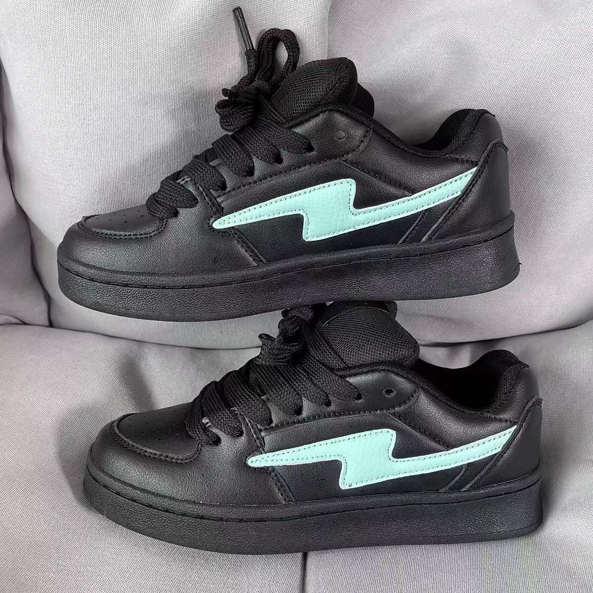 

ins студенческие джинсовые черные и зеленые ретро на толстой подошве увеличивающие рост повседневные хлебные туфли дышащие спортивные кеды 36