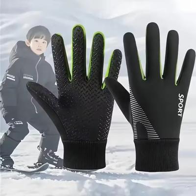 Kid's Thick Warm Windproof Gloves for Boys and Girls Outdoor Cycling Sports Silicone Anti Slip Gloves Elastic Wrist Protection