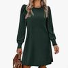 European & American Fashion Knitted Puff Sleeve Dress - Women's Autumn/Winter Casual Loose Fit with Pockets