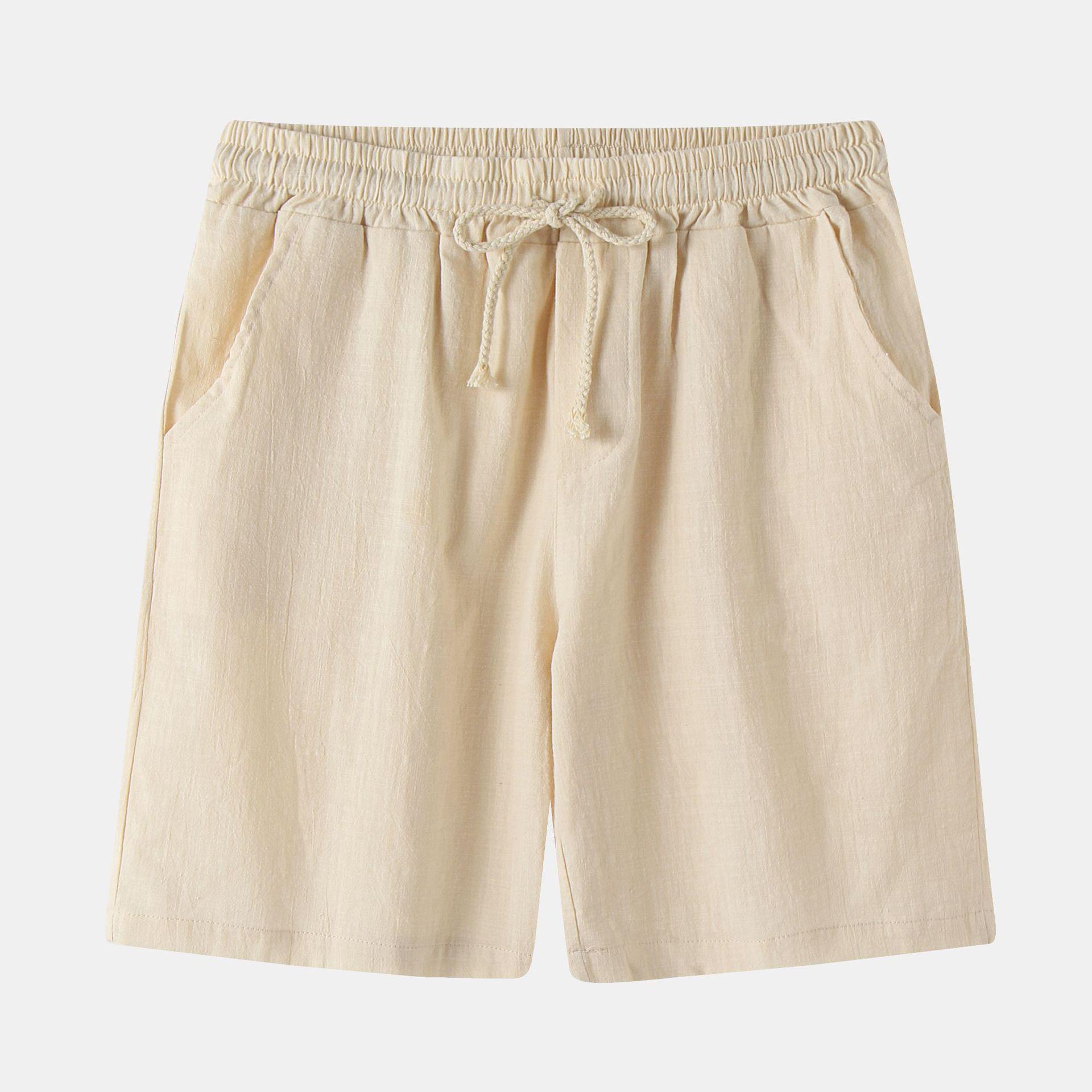 

2026 Spring/Summer Men s Slim Fit Cotton Linen Beach Pants - Korean Style Casual Solid Color Shorts Extra Large хаки