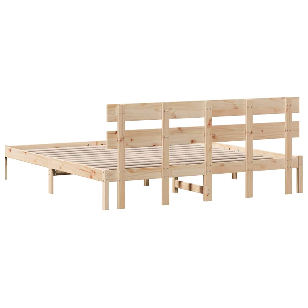 Brown Bed Frame with Headboard 180 x 200 cm Solid Pine Wood