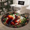 Squirrel And Acorns Stained Glass round carpet Chair cushion Round Entryway Rug, Soft Round Rugs for Living Room, Bedroom, Circle Carpet decor gifts