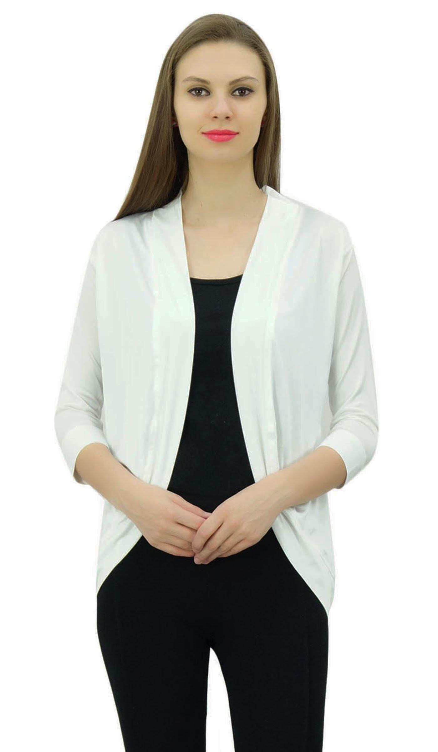 

Bimba Жіночий однотонний повсякденний кардиган з лайкрою та 3 4 рукавами XXX-Large білий