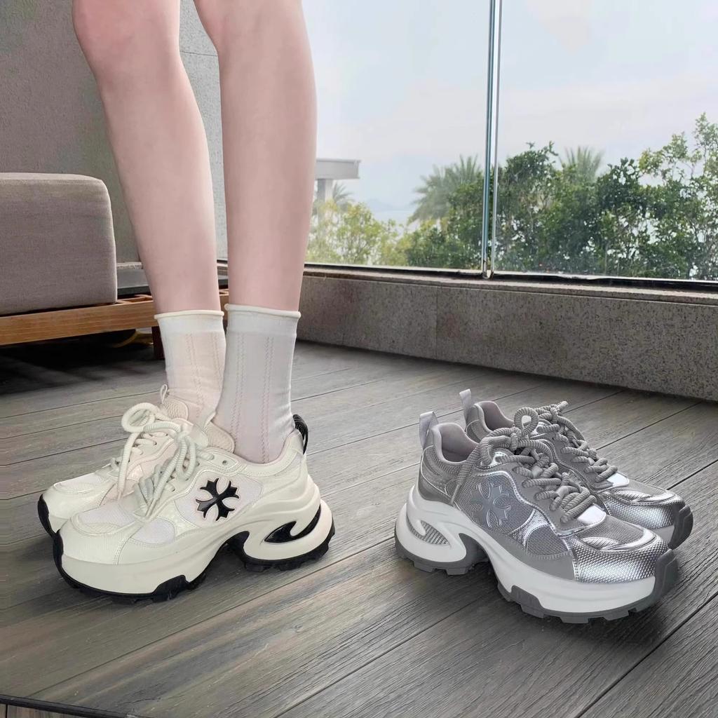 Leather platform dad shoes women's 2025 spring new cross breathable versatile lightweight non-slip casual sports shoes tide