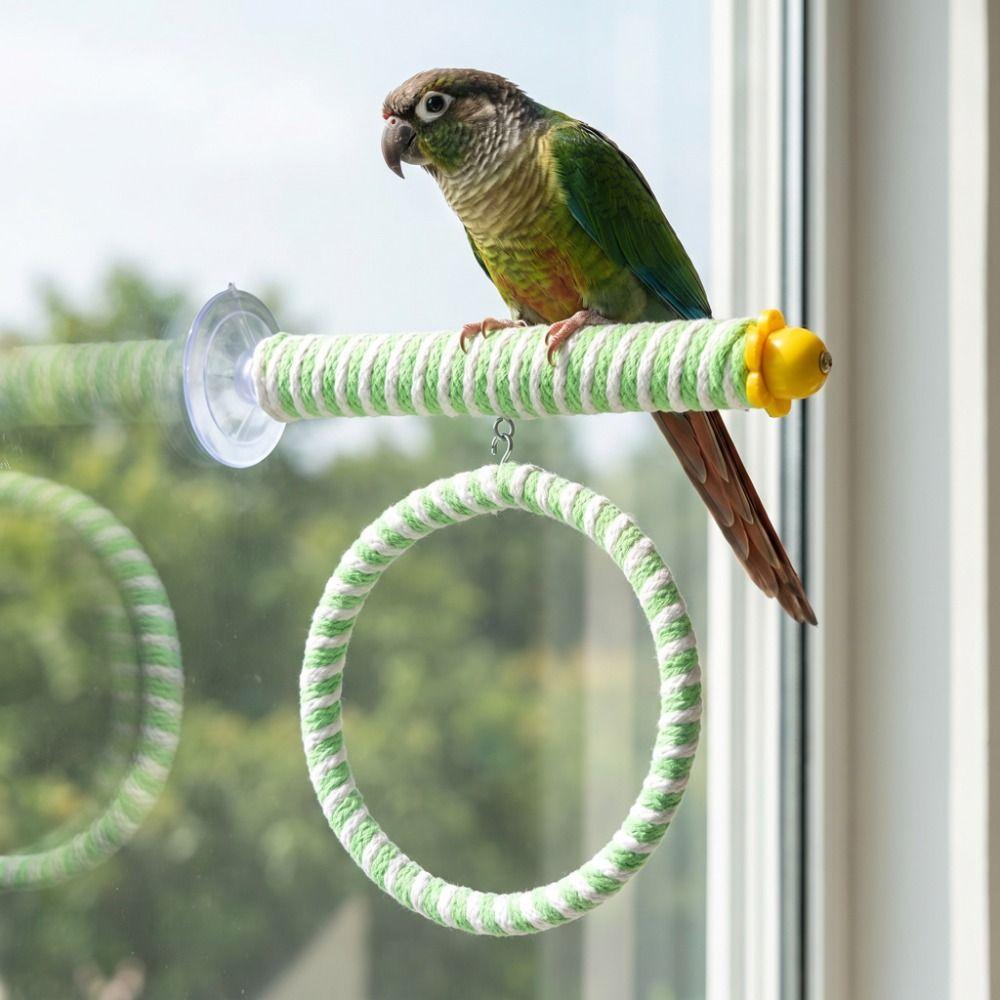 Comfortable Grip Suction Cup Swing Set Linen Rope Hanging Bird Standing Perch Parrot Toy
