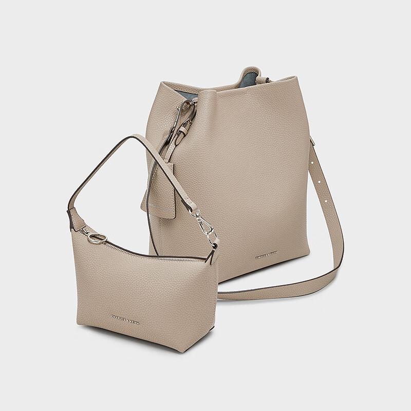CHARLES & KEITH Lychee-Grain Shoulder Crossbody Bucket Bag