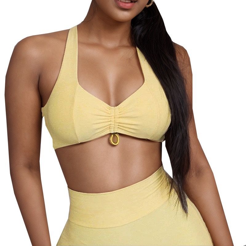 European and American Sexy Bubble Wrap Beauty Back Exercise Bra Open Back Fitness T-shirt Peach Hip Sports Shorts Fitness Suit Women