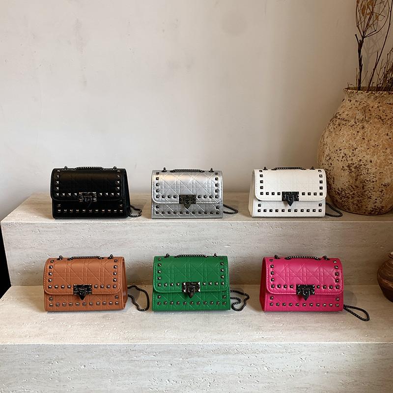 Stylish Retro Rivet Small Square Bag For Women In Elegant Black White And Pink